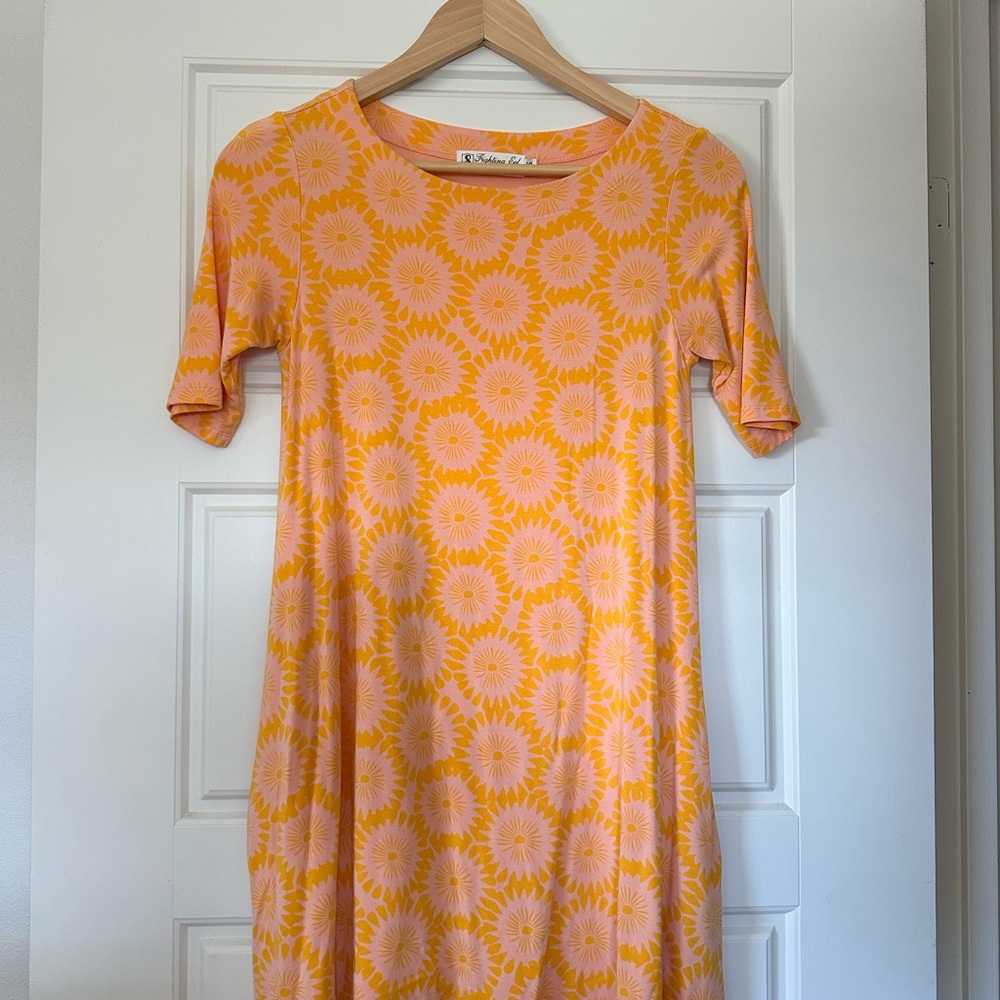 Fighting Eel Orange and Pink Floral Midi Dress